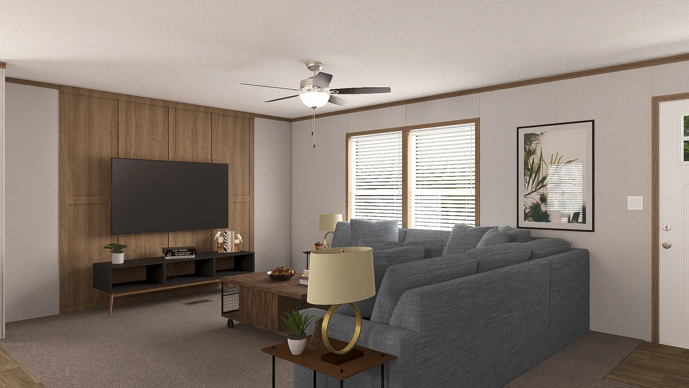 The THE RESERVE 52 Living Room. This Manufactured Mobile Home features 3 bedrooms and 2 baths.