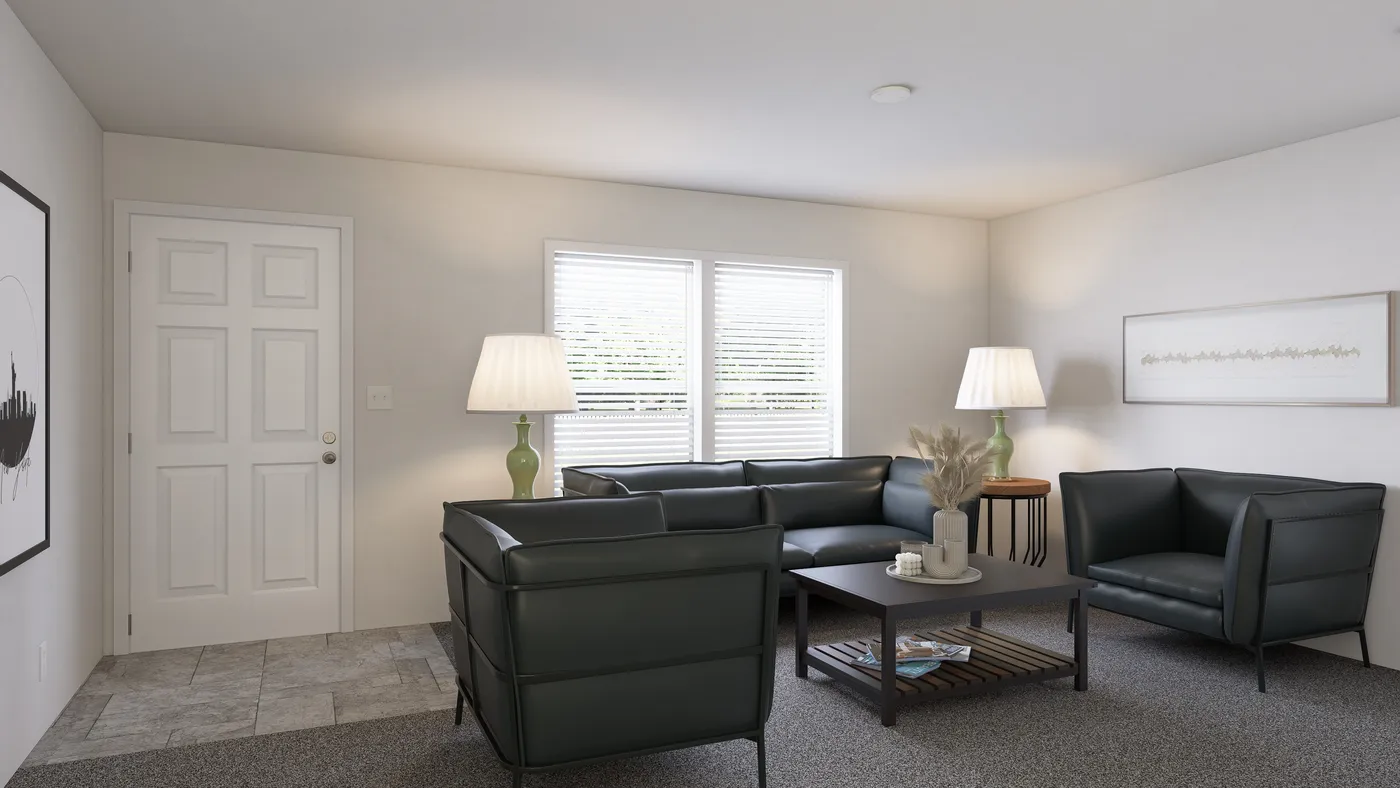 The SLE 561F Living Room. This Manufactured Mobile Home features 3 bedrooms and 2 baths.