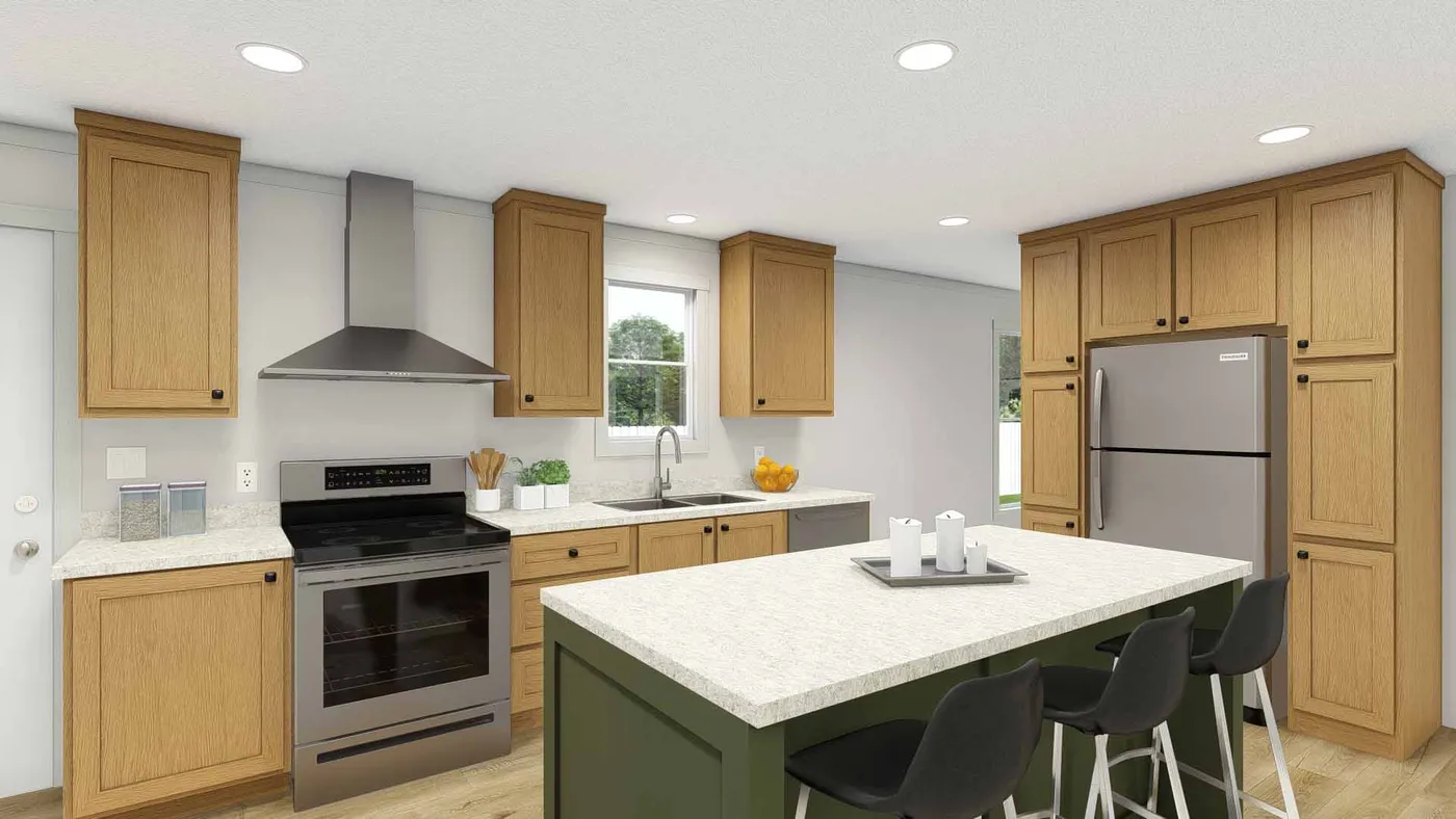 The UNDER PRESSURE Kitchen. This Manufactured Mobile Home features 3 bedrooms and 2 baths.