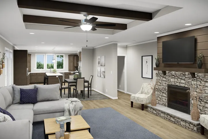 The HUXTON II Living Room. This Manufactured Mobile Home features 4 bedrooms and 2 baths.