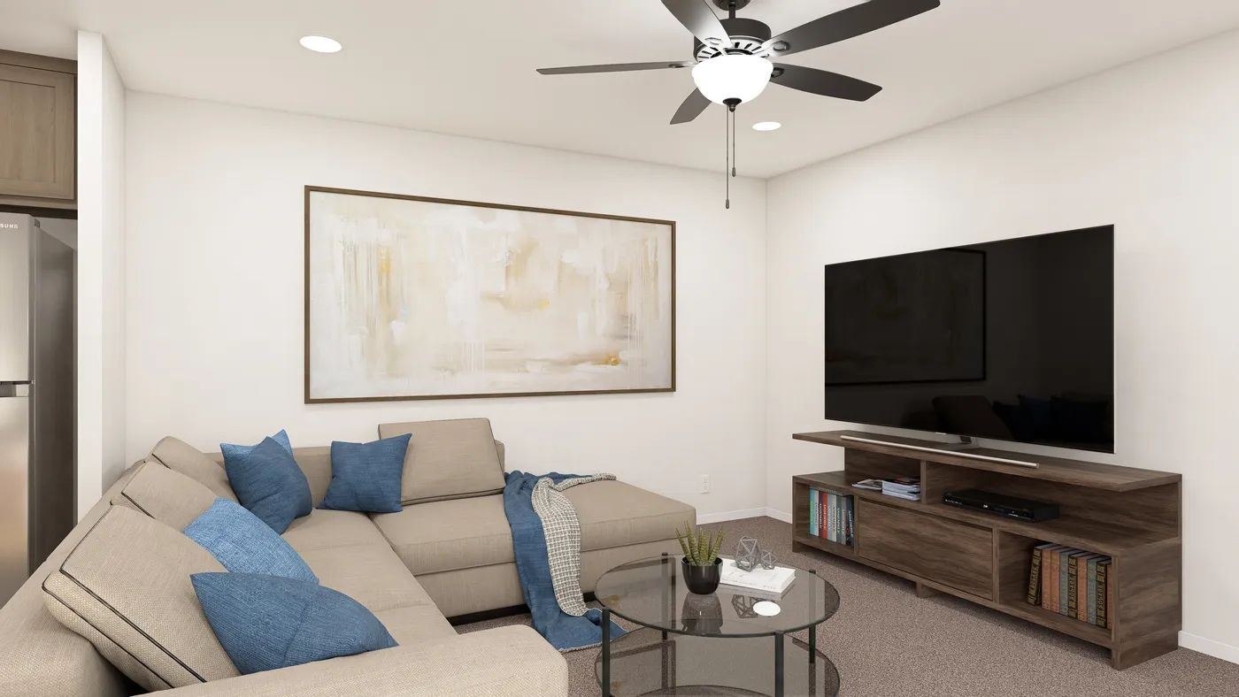 The DRM661N 1566' DREAM Living Room. This Manufactured Mobile Home features 3 bedrooms and 2 baths.