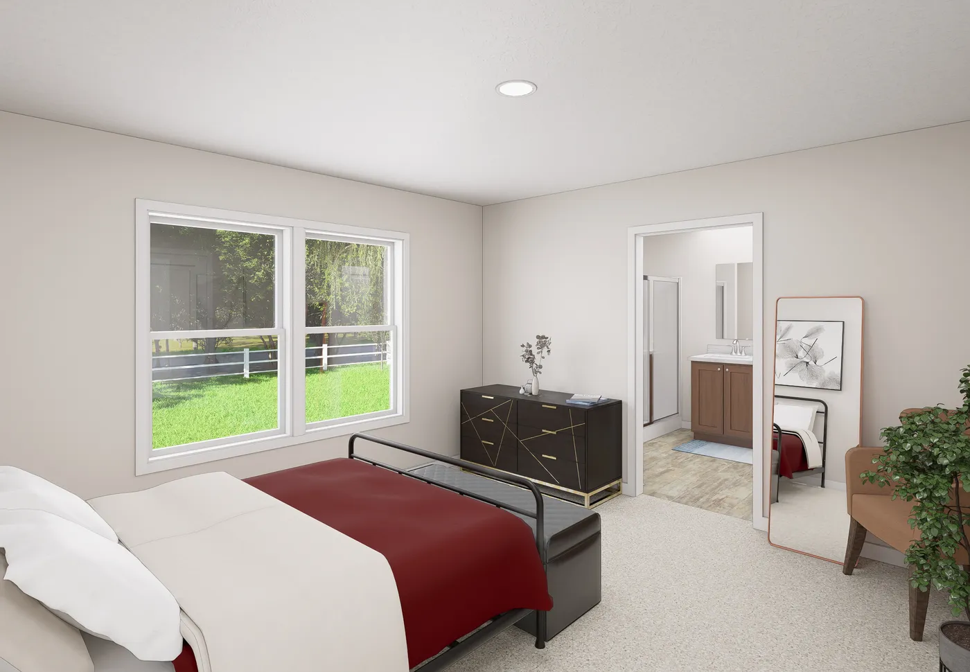 The 5019 IMAGINE Primary Bedroom. This Manufactured Mobile Home features 3 bedrooms and 2 baths.