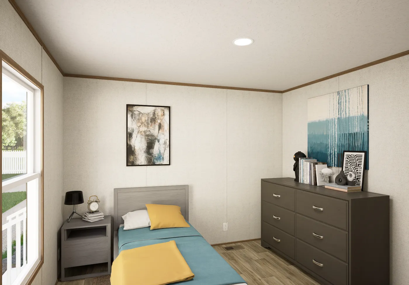 The GROVE Guest Bedroom. This Manufactured Mobile Home features 3 bedrooms and 2 baths.