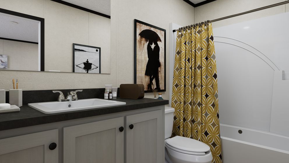 The 7616-CC03 HARBORVIEW 76 Primary Bathroom. This Manufactured Mobile Home features 3 bedrooms and 2 baths.