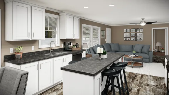The THE MAVERICK Kitchen. This Manufactured Mobile Home features 3 bedrooms and 2 baths.
