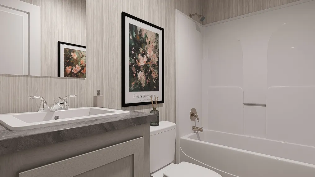 The BLAZER 76 4A Guest Bathroom. This Manufactured Mobile Home features 4 bedrooms and 2 baths.