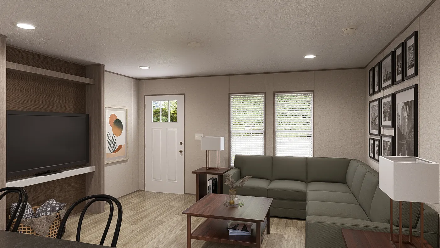 The BLAZER 66 F Living Room. This Manufactured Mobile Home features 3 bedrooms and 2 baths.