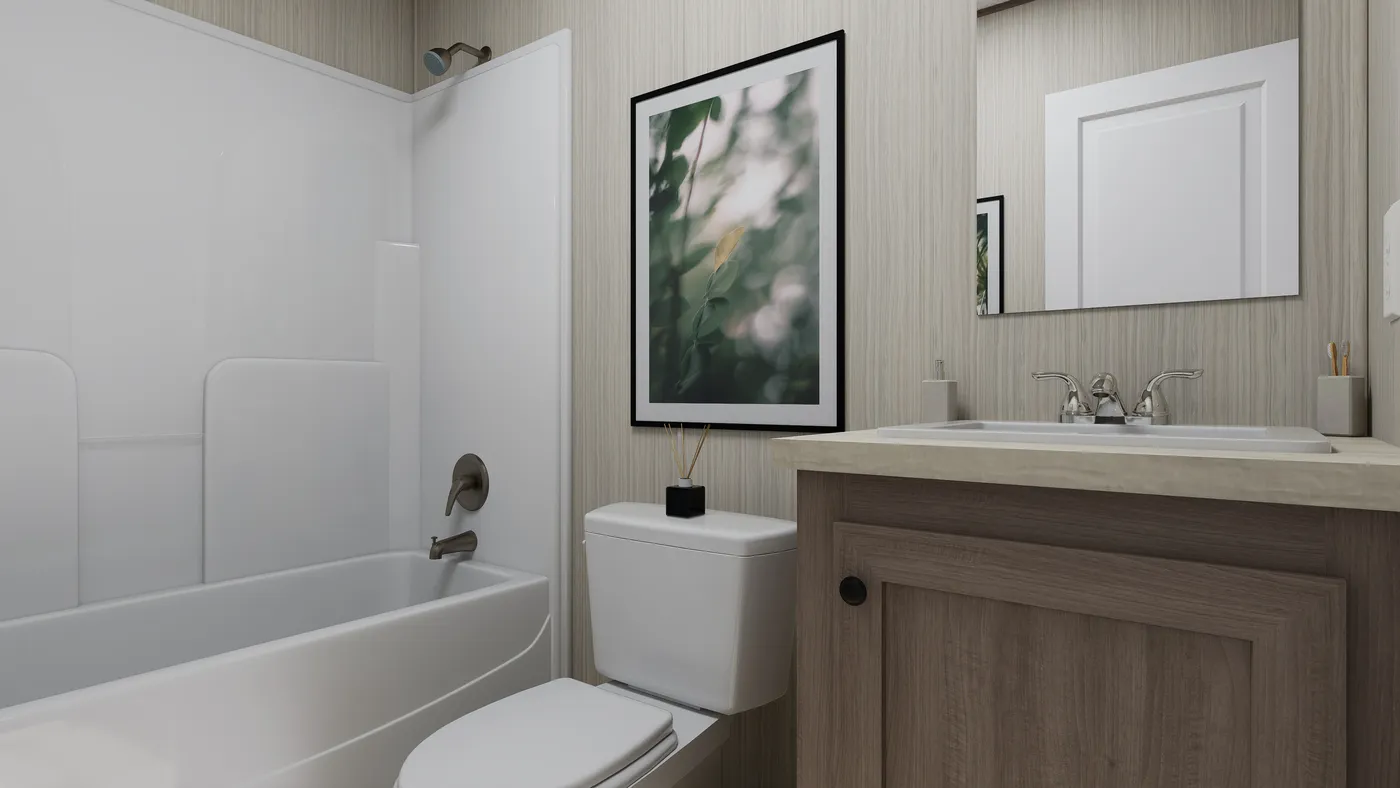 The ROCKY VALLEY Guest Bathroom. This Manufactured Mobile Home features 3 bedrooms and 2 baths.