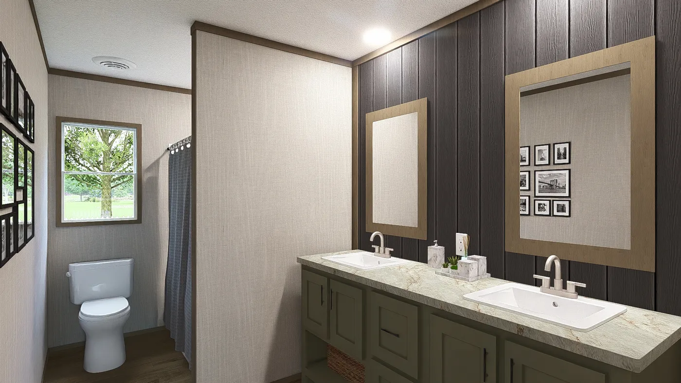 The DRAKE Primary Bathroom. This Manufactured Mobile Home features 3 bedrooms and 2 baths.