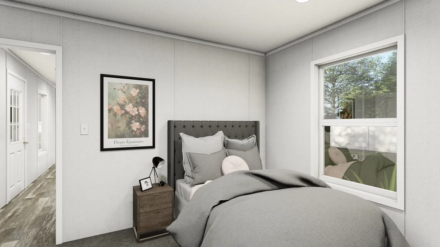 The ONYX Bedroom. This Manufactured Mobile Home features 1 bedroom and 1 bath.