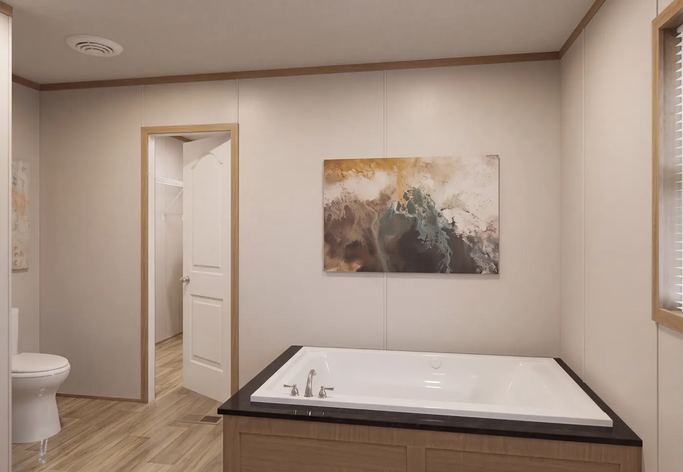 The THE MOUNTAINEER 72 Primary Bathroom. This Manufactured Mobile Home features 3 bedrooms and 2 baths.
