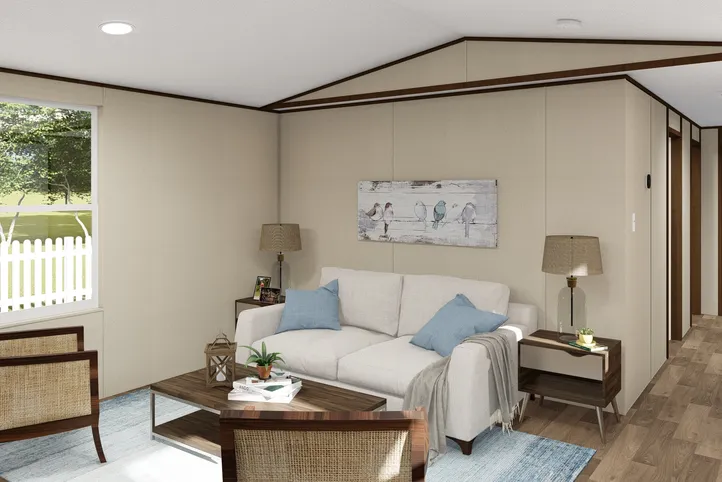 The ELATION Living Room. This Manufactured Mobile Home features 3 bedrooms and 2 baths.