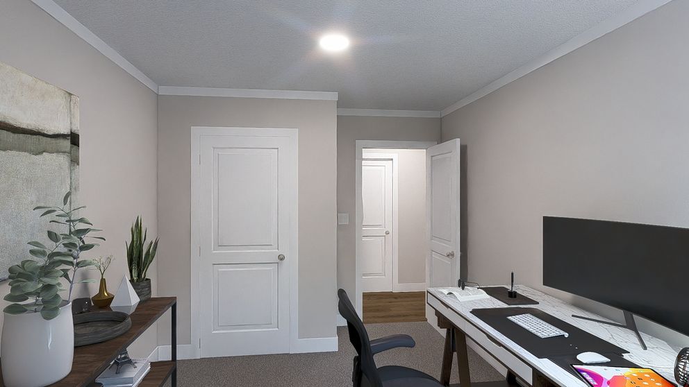 The LEAN ON ME Guest Bedroom. This Modular Home features 3 bedrooms and 2 baths.