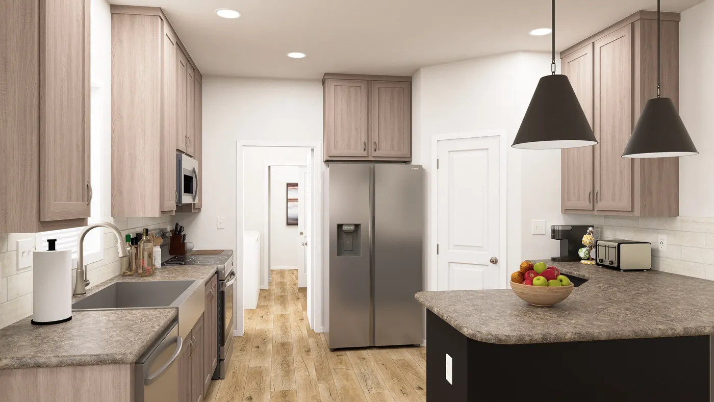 The PREFERRED PLUS CP561F  CLAYTON Kitchen. This Manufactured Mobile Home features 3 bedrooms and 2 baths.