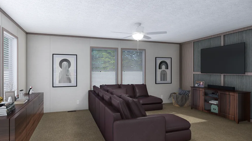 The 5228-E774P THE PULSE Living Room. This Manufactured Mobile Home features 3 bedrooms and 2 baths.