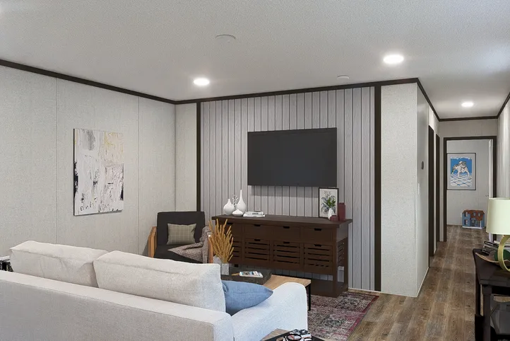 The DESIRE Living Room. This Manufactured Mobile Home features 3 bedrooms and 2 baths.