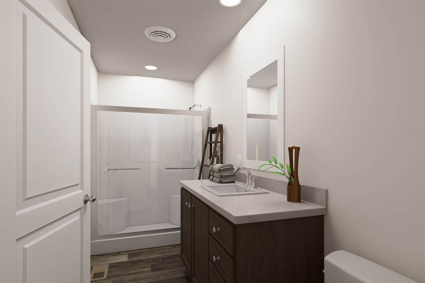 The 4428-MS066 BLUFFTON Primary Bathroom. This Manufactured Mobile Home features 3 bedrooms and 2 baths.
