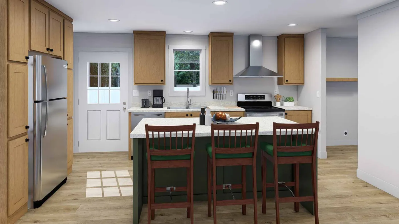 The YELLOW SUBMARINE Kitchen. This Manufactured Mobile Home features 5 bedrooms and 2 baths.