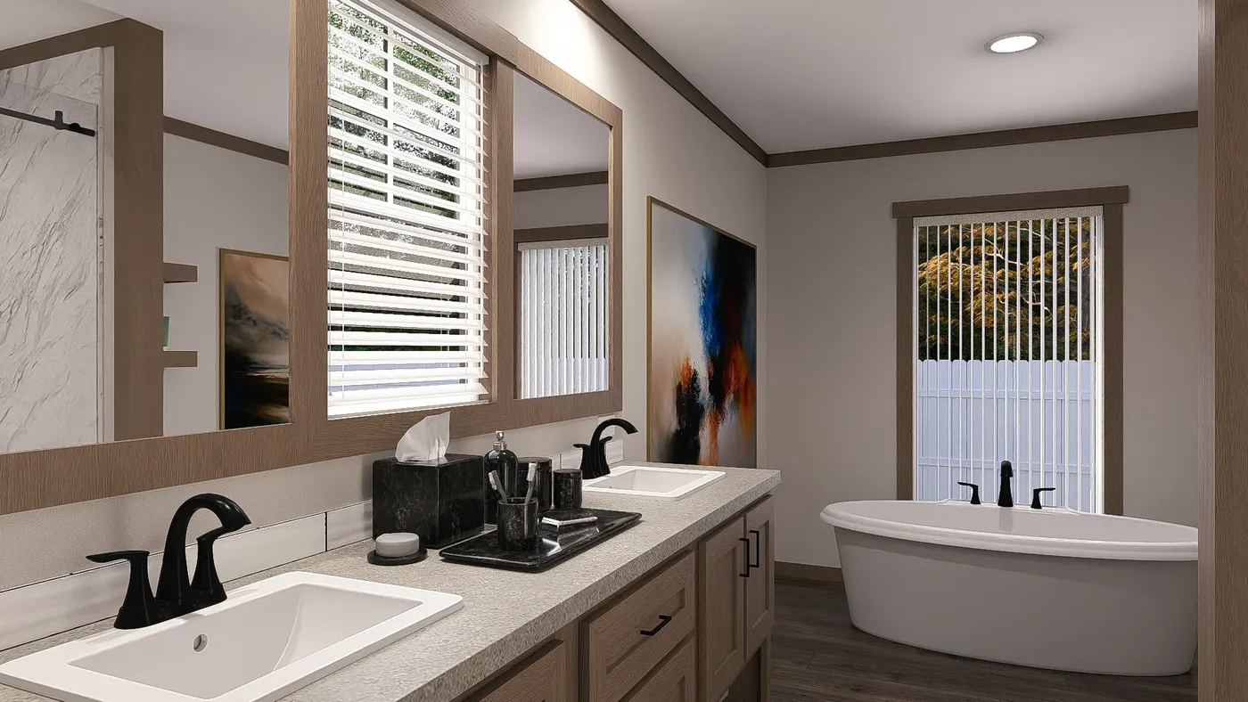 The ISABELLA ELITE Primary Bathroom. This Manufactured Mobile Home features 3 bedrooms and 2 baths.