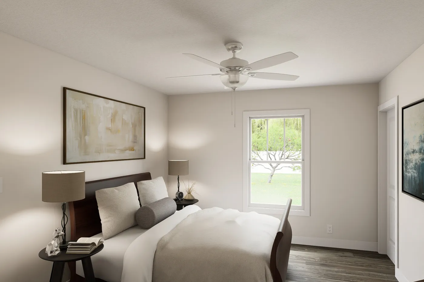 The 7616-SW023 Primary Bedroom. This Manufactured Mobile Home features 3 bedrooms and 2 baths.