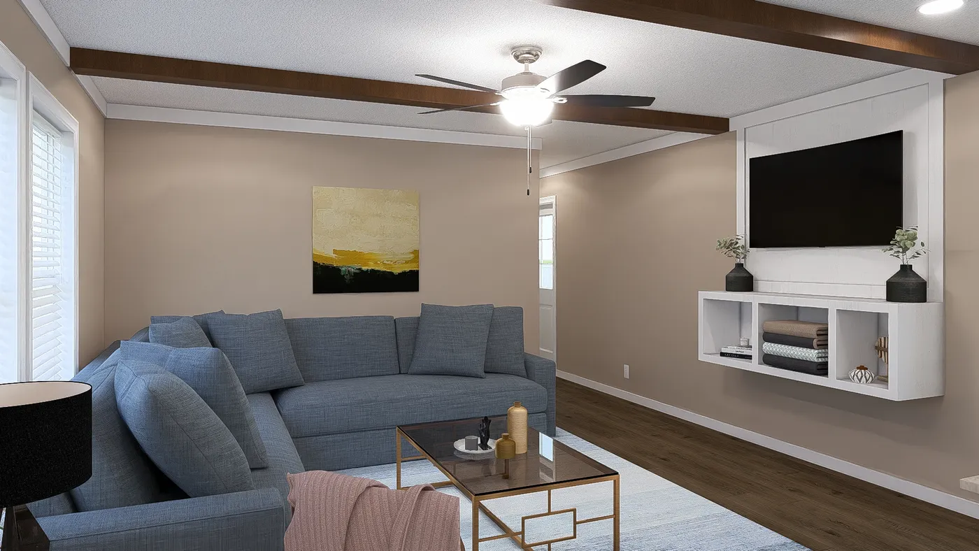 The THE DREAM Living Room. This Manufactured Mobile Home features 3 bedrooms and 2 baths.
