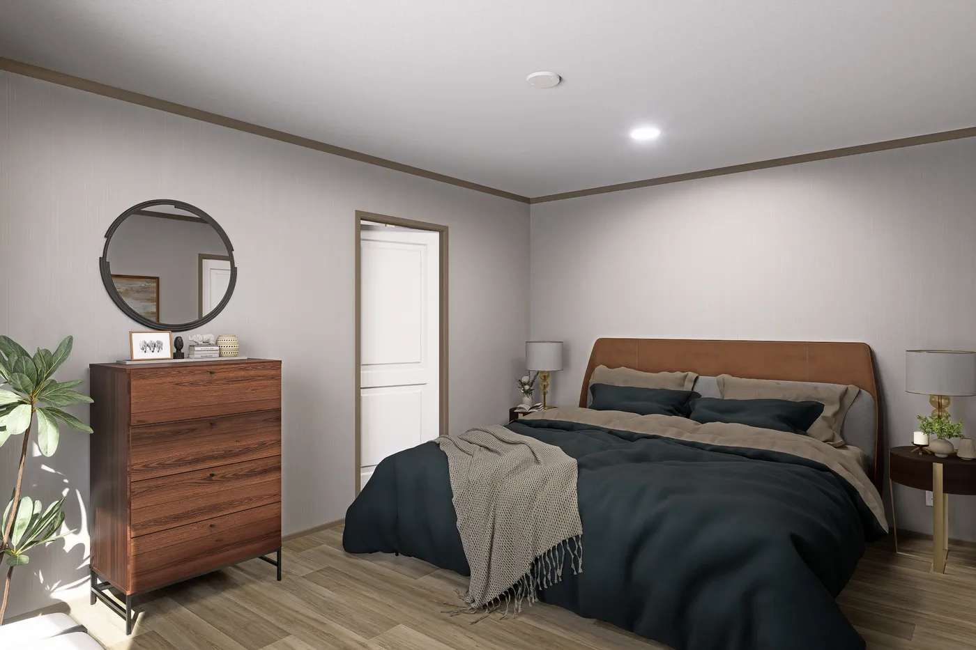 The VOYAGE Primary Bedroom. This Manufactured Mobile Home features 3 bedrooms and 2 baths.