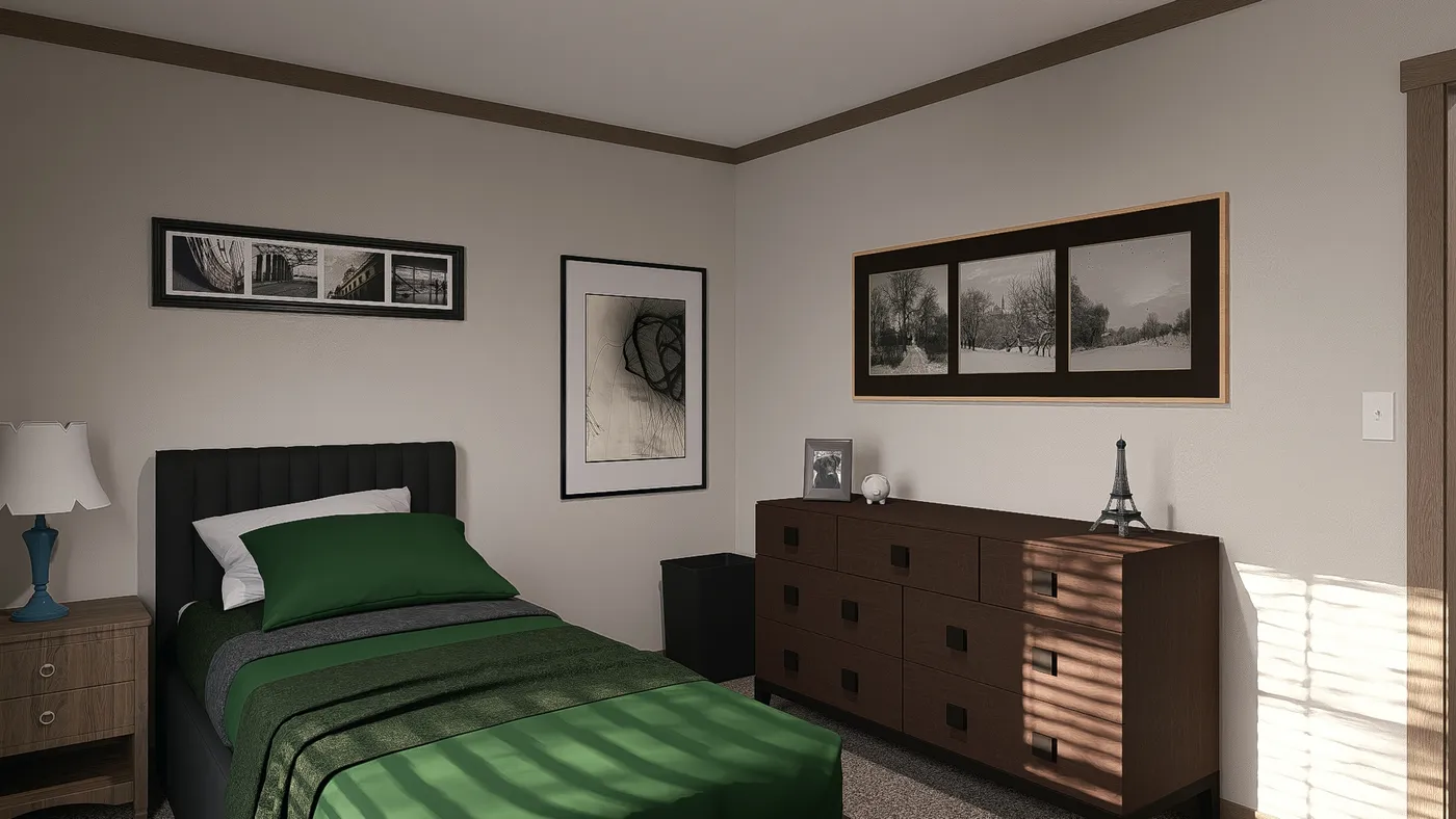 The LIZZIE Bedroom. This Manufactured Mobile Home features 3 bedrooms and 2 baths.