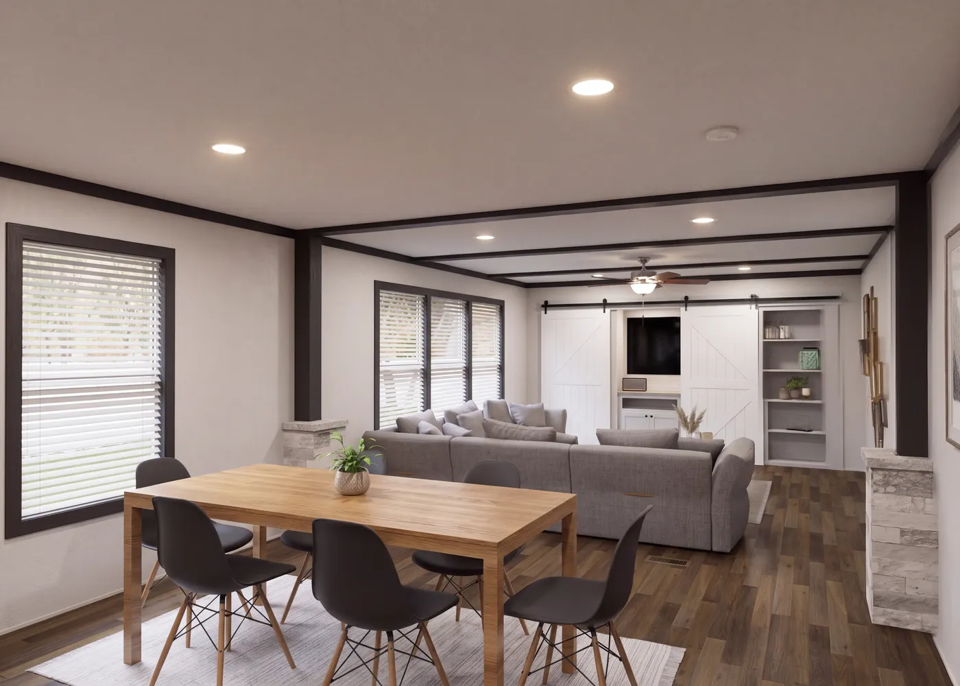 The THE FUSION 32H Dining Area. This Manufactured Mobile Home features 5 bedrooms and 3 baths.