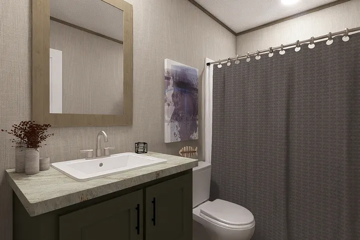 The RIO Guest Bathroom. This Manufactured Mobile Home features 3 bedrooms and 2 baths.