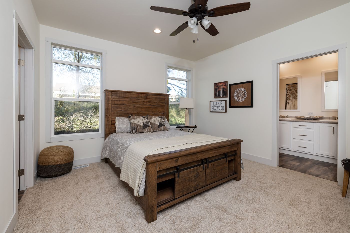 The 50TH ANNIVERSARY MOD Primary Bedroom. This Modular Home features 3 bedrooms and 2 baths.