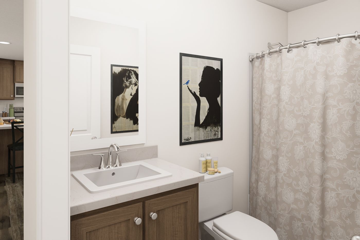 The 5228-MS067-1 EVANSVILLE Guest Bathroom. This Manufactured Mobile Home features 3 bedrooms and 2 baths.
