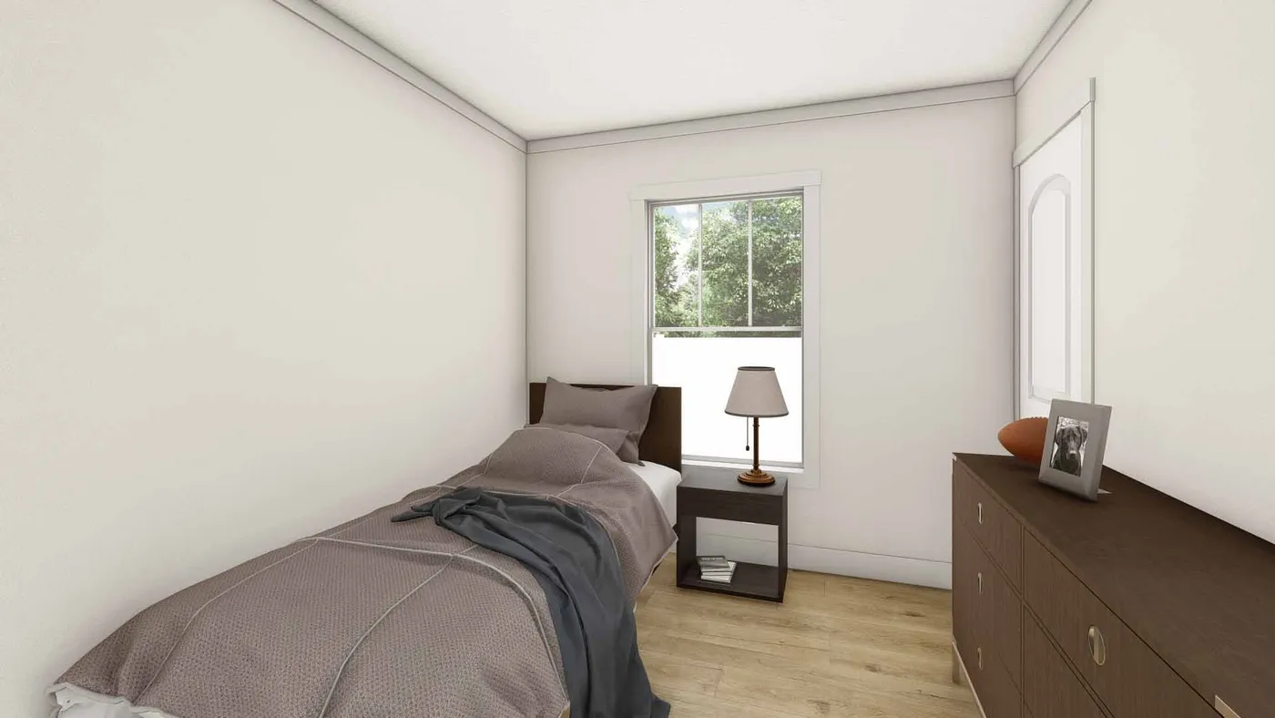 The RHYTHM NATION Guest Bedroom. This Manufactured Mobile Home features 3 bedrooms and 2 baths.