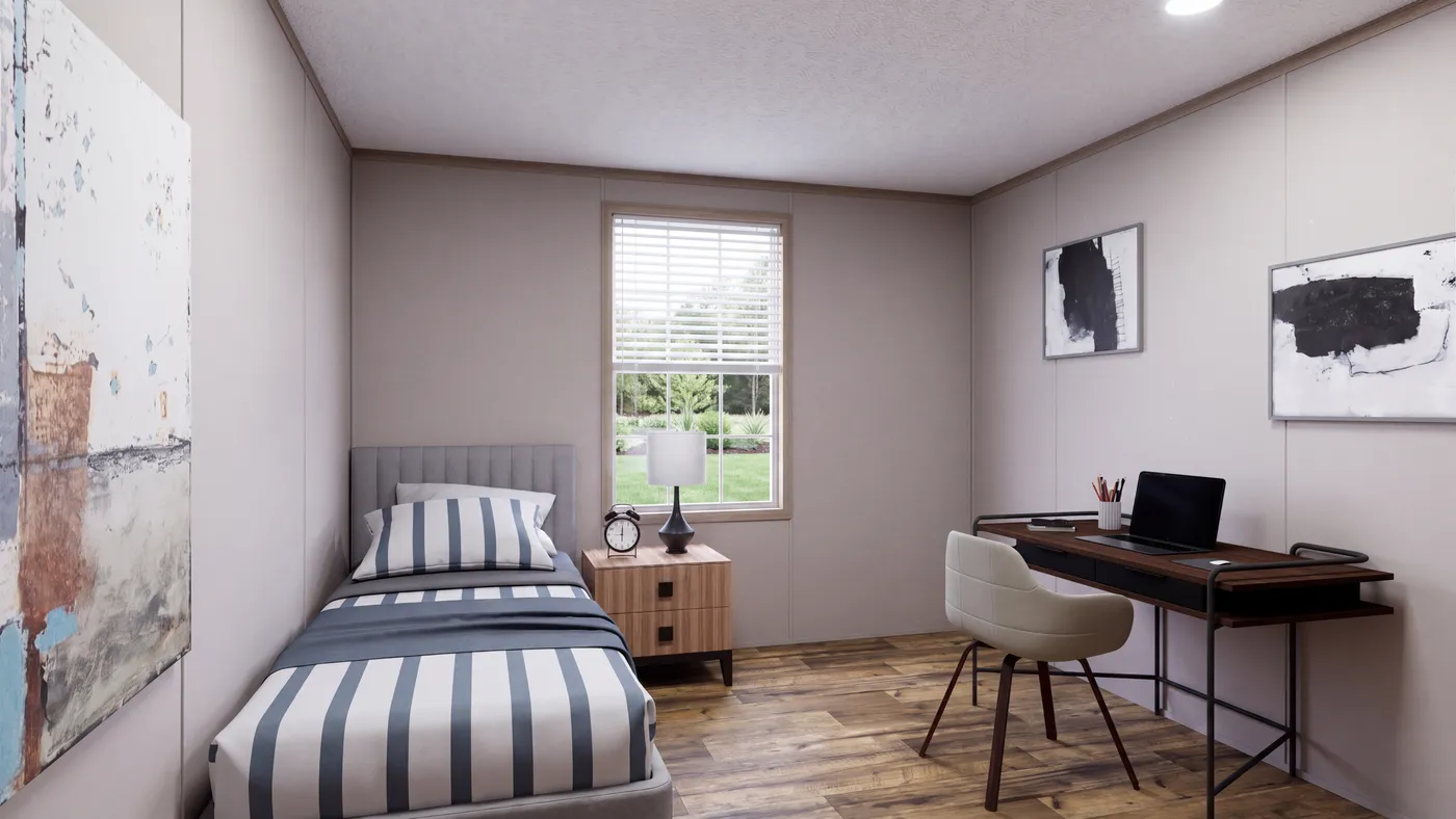 The MOUNTAIN BREEZE 3260 Bedroom. This Manufactured Mobile Home features 3 bedrooms and 2 baths.