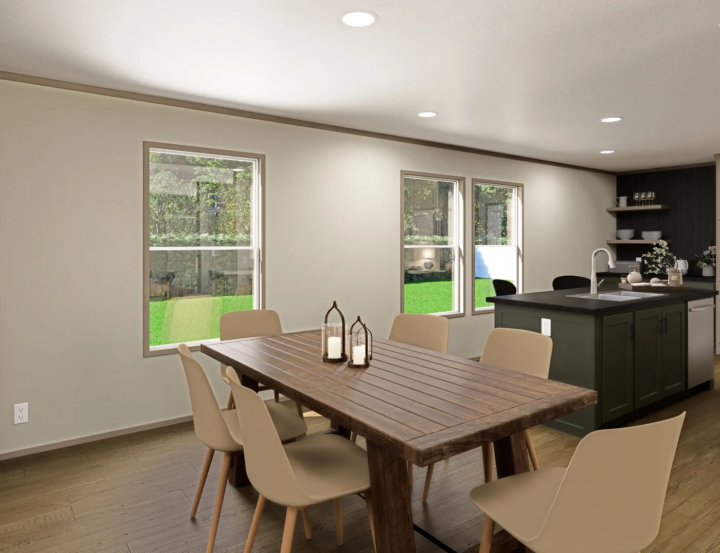 The RAINIER Dining Area. This Manufactured Mobile Home features 4 bedrooms and 3 baths.