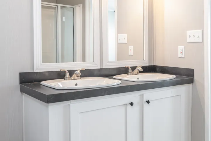 The TRADITION 48 Primary Bathroom. This Manufactured Mobile Home features 3 bedrooms and 2 baths.