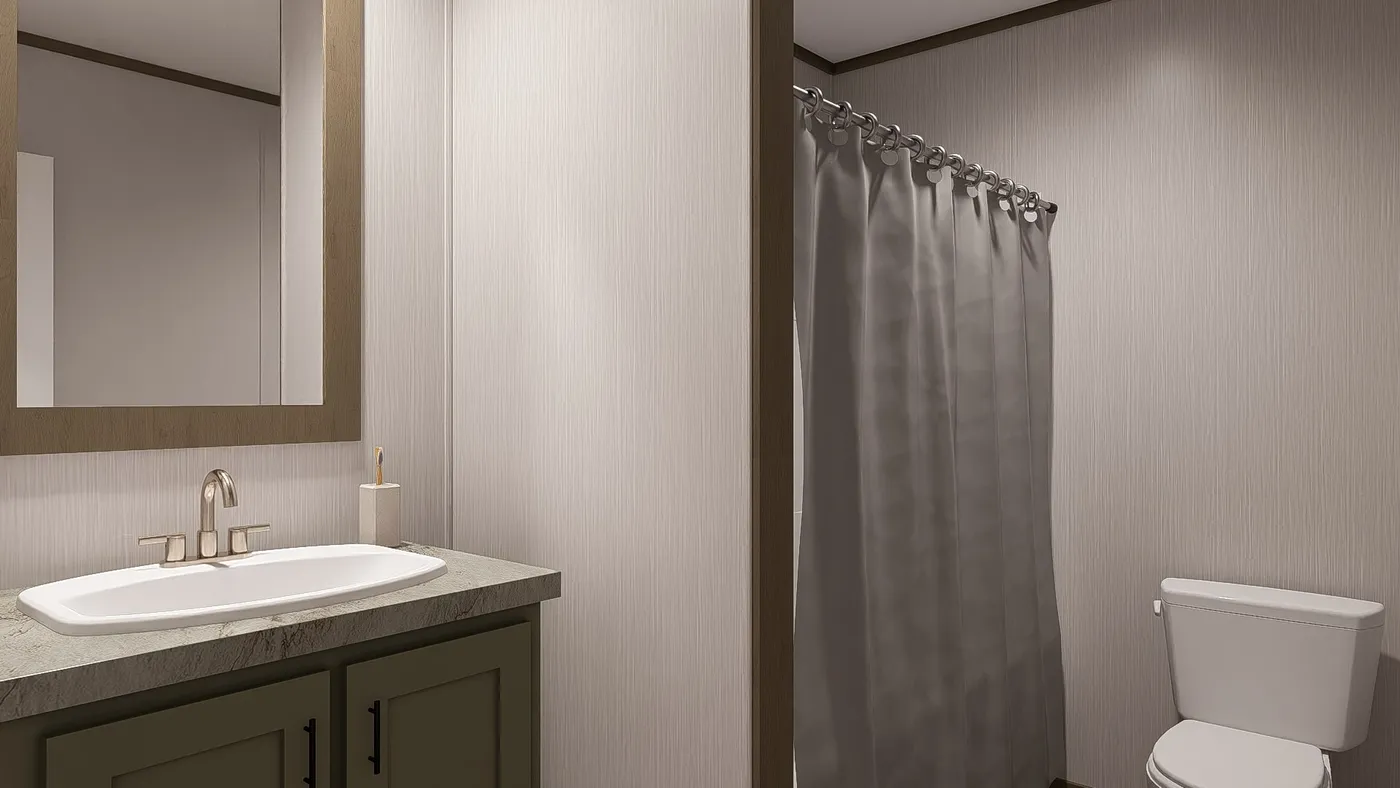 The CROCKETT Guest Bathroom. This Manufactured Mobile Home features 3 bedrooms and 2 baths.