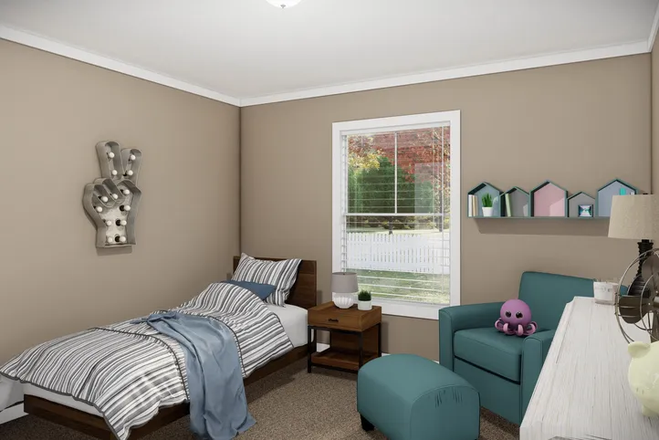 The THE BRYANT Guest Bedroom. This Manufactured Mobile Home features 4 bedrooms and 2 baths.