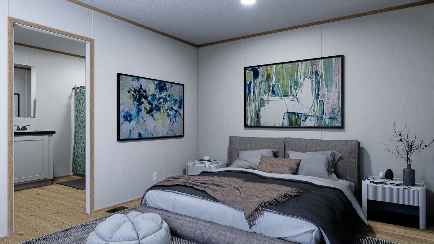 The OASIS Primary Bedroom. This Manufactured Mobile Home features 3 bedrooms and 2 baths.