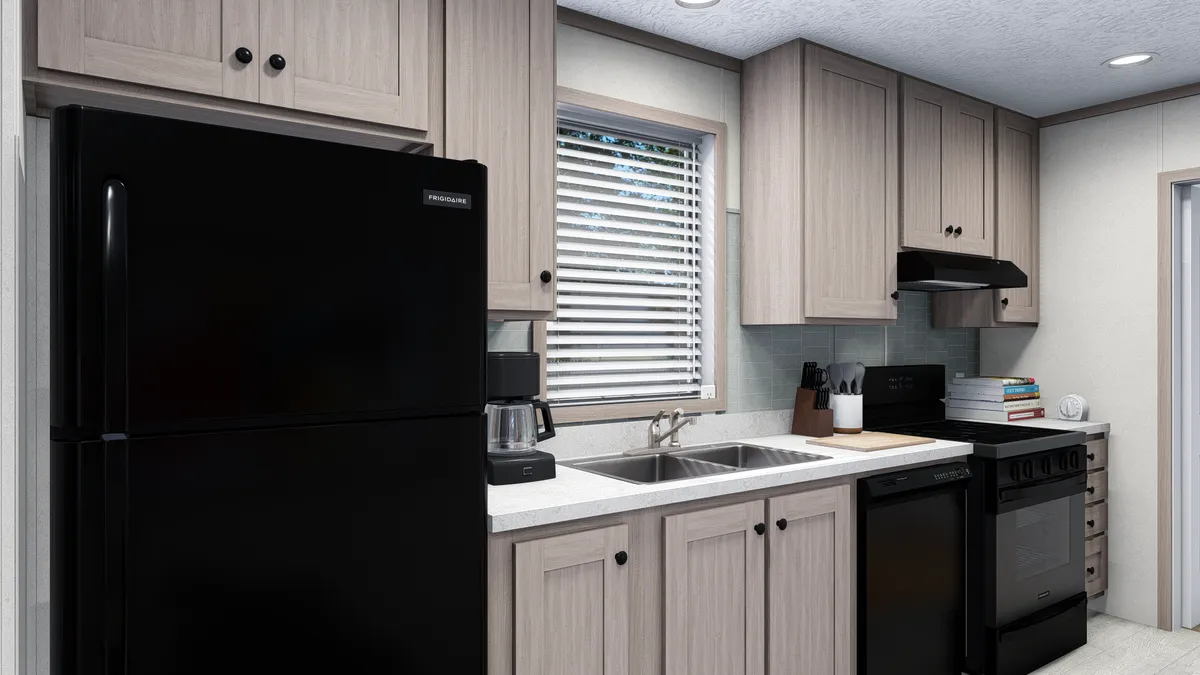 The 7014-4701 THE PULSE Kitchen. This Manufactured Mobile Home features 3 bedrooms and 2 baths.