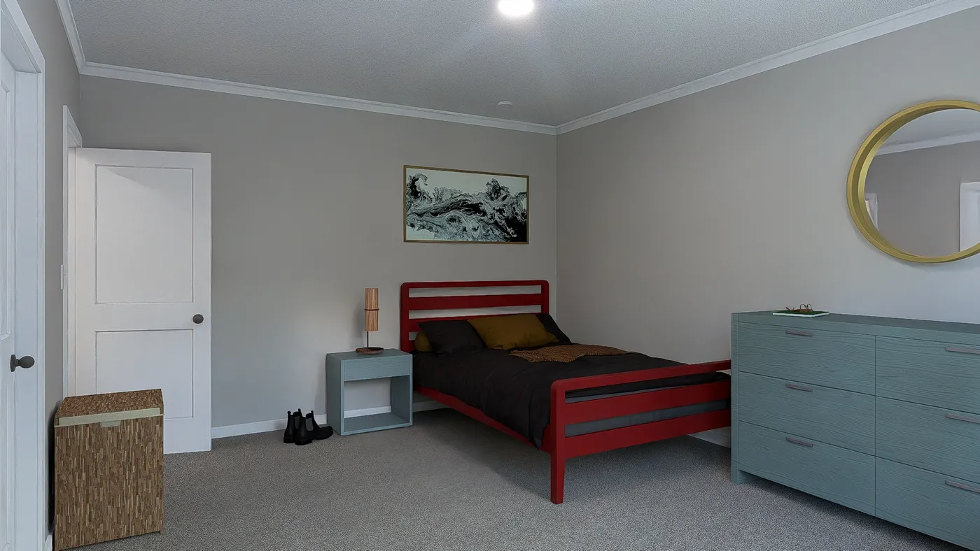 The THE HEXAGON Bedroom. This Manufactured Mobile Home features 4 bedrooms and 3 baths.