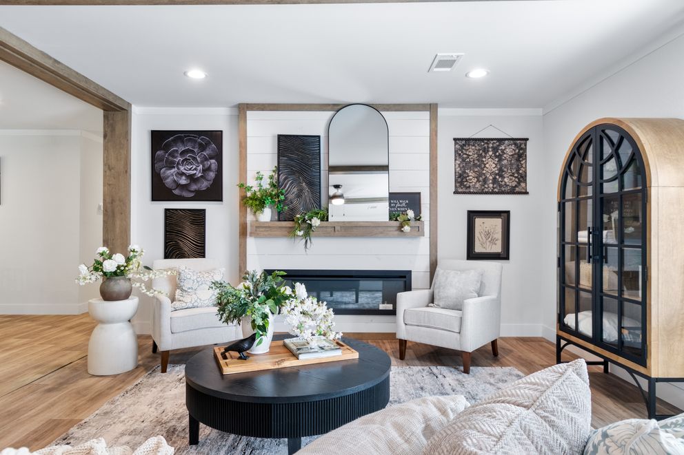 The FARM 4 FLEX ELITE Living Room. This Manufactured Mobile Home features 4 bedrooms and 3 baths.