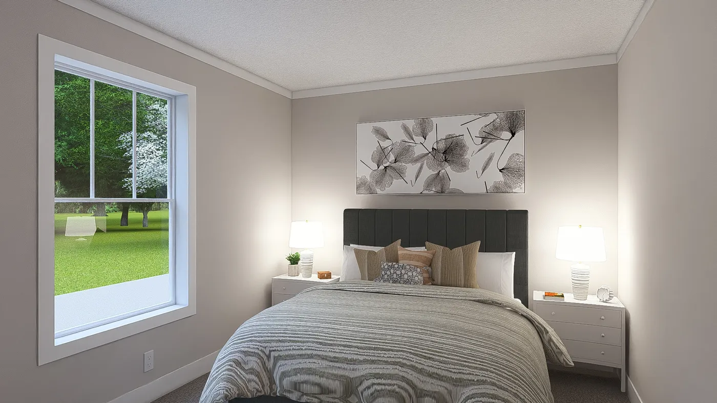 The WONDERFUL WORLD Guest Bedroom. This Manufactured Mobile Home features 3 bedrooms and 2 baths.