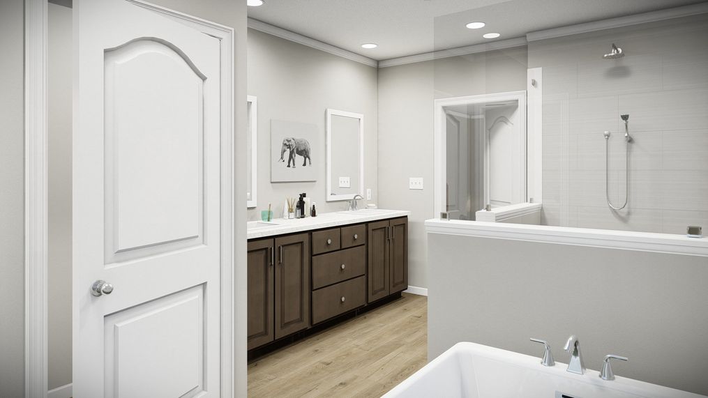 The HUXTON II Master Bathroom. This Manufactured Mobile Home features 4 bedrooms and 2 baths.
