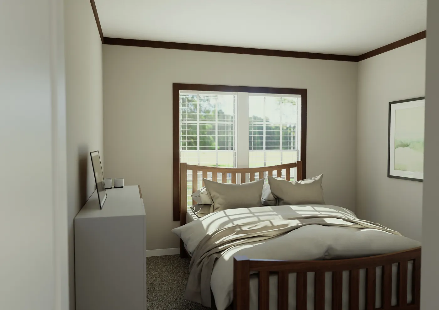 The THE ELITE Bedroom. This Manufactured Mobile Home features 3 bedrooms and 2 baths.
