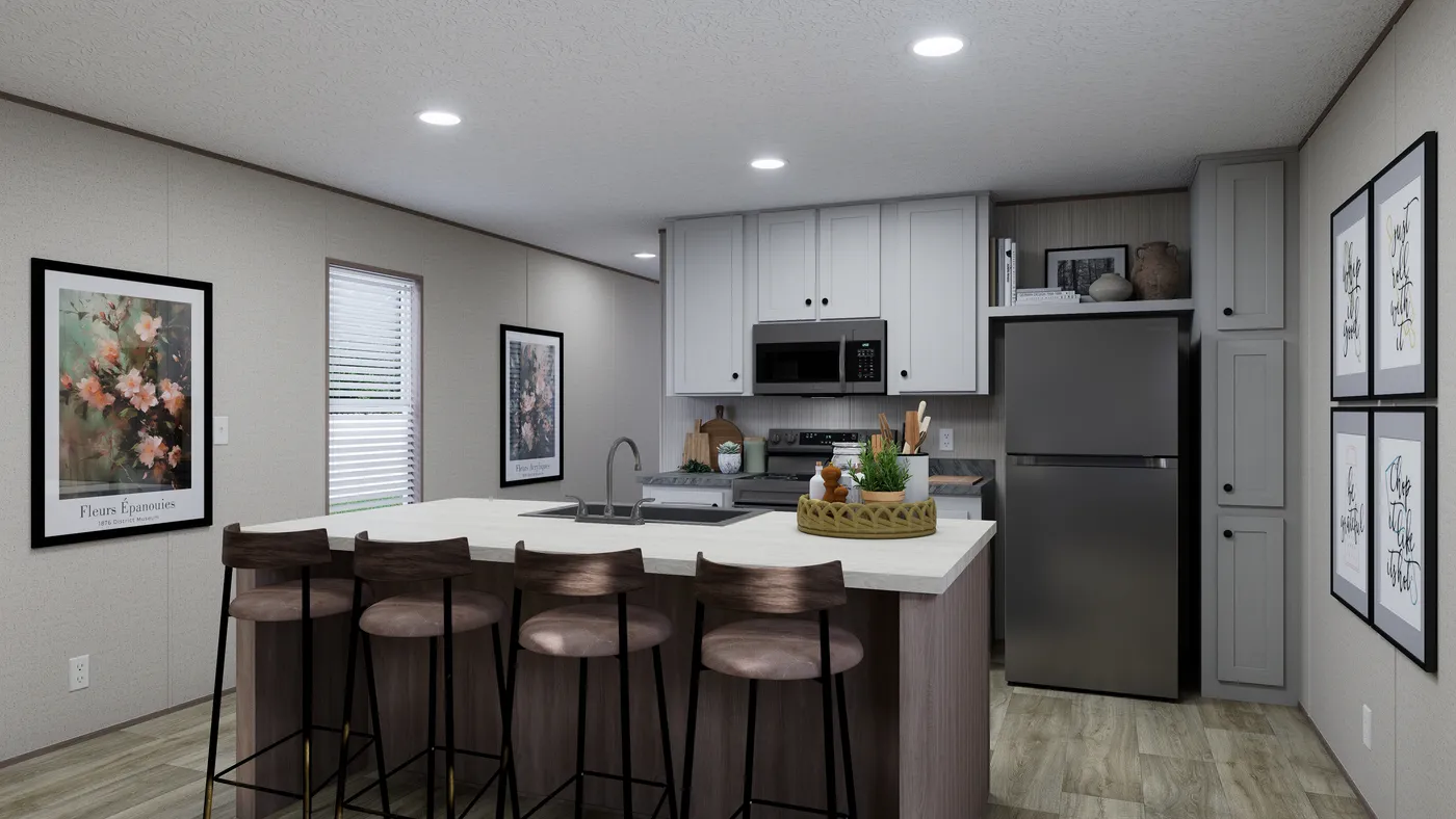 The FOOTHILLS 76 Kitchen. This Manufactured Mobile Home features 3 bedrooms and 2 baths.