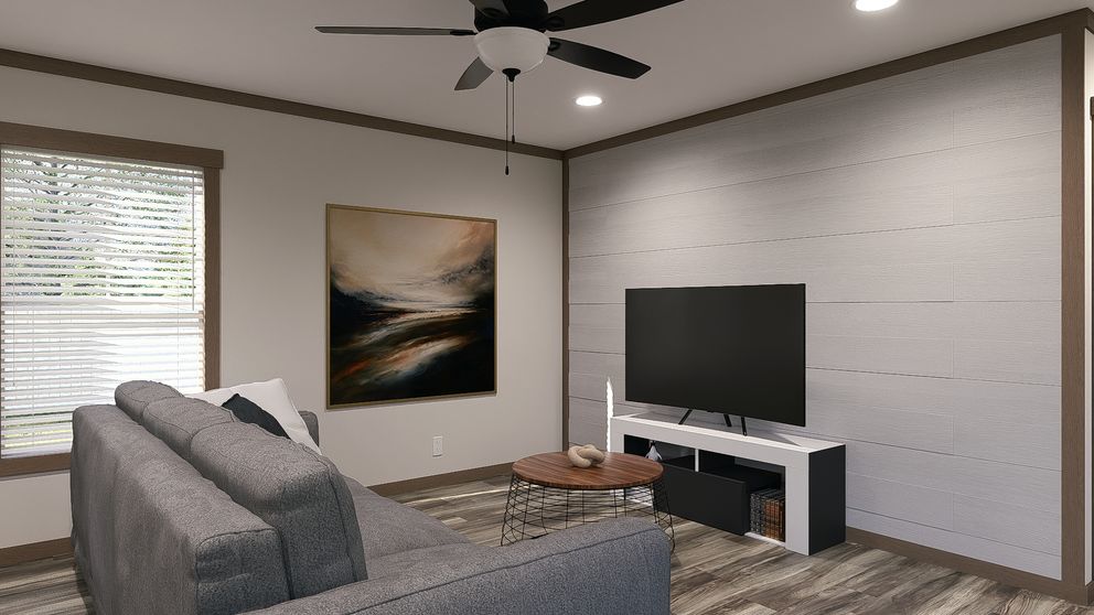 The LEVI Living Room. This Manufactured Mobile Home features 2 bedrooms and 2 baths.