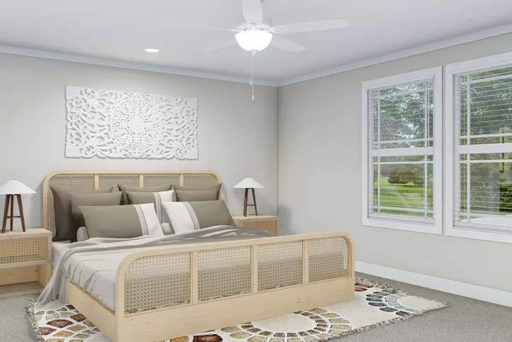 The TAHOE 3272A Primary Bedroom. This Manufactured Mobile Home features 3 bedrooms and 2 baths.