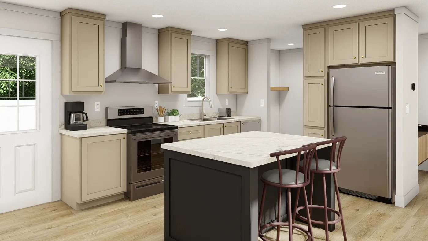 The 1004 "RHYTHM NATION" 6616 Kitchen. This Manufactured Mobile Home features 3 bedrooms and 2 baths.
