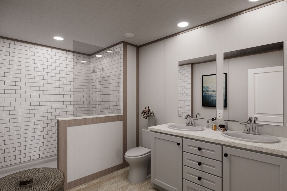 The ULTRA FLEX Primary Bathroom. This Manufactured Mobile Home features 3 bedrooms and 2 baths.