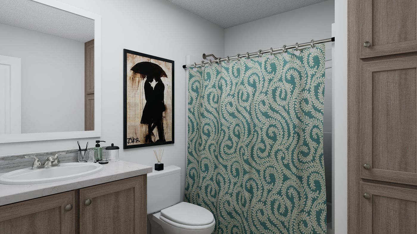 The RIGHT CHOICE 75 Guest Bathroom. This Manufactured Mobile Home features 4 bedrooms and 2 baths.